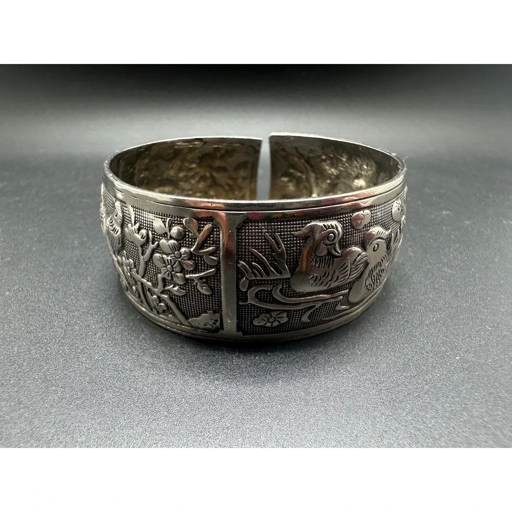 Antique Miao Silver Cuff Bracelet Late 1800s Handmade Talisman Of Eternal Love